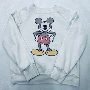 Disney Mickey Mouse Graphic White Sweatshirt in Junior/Womens Medium (7-9)